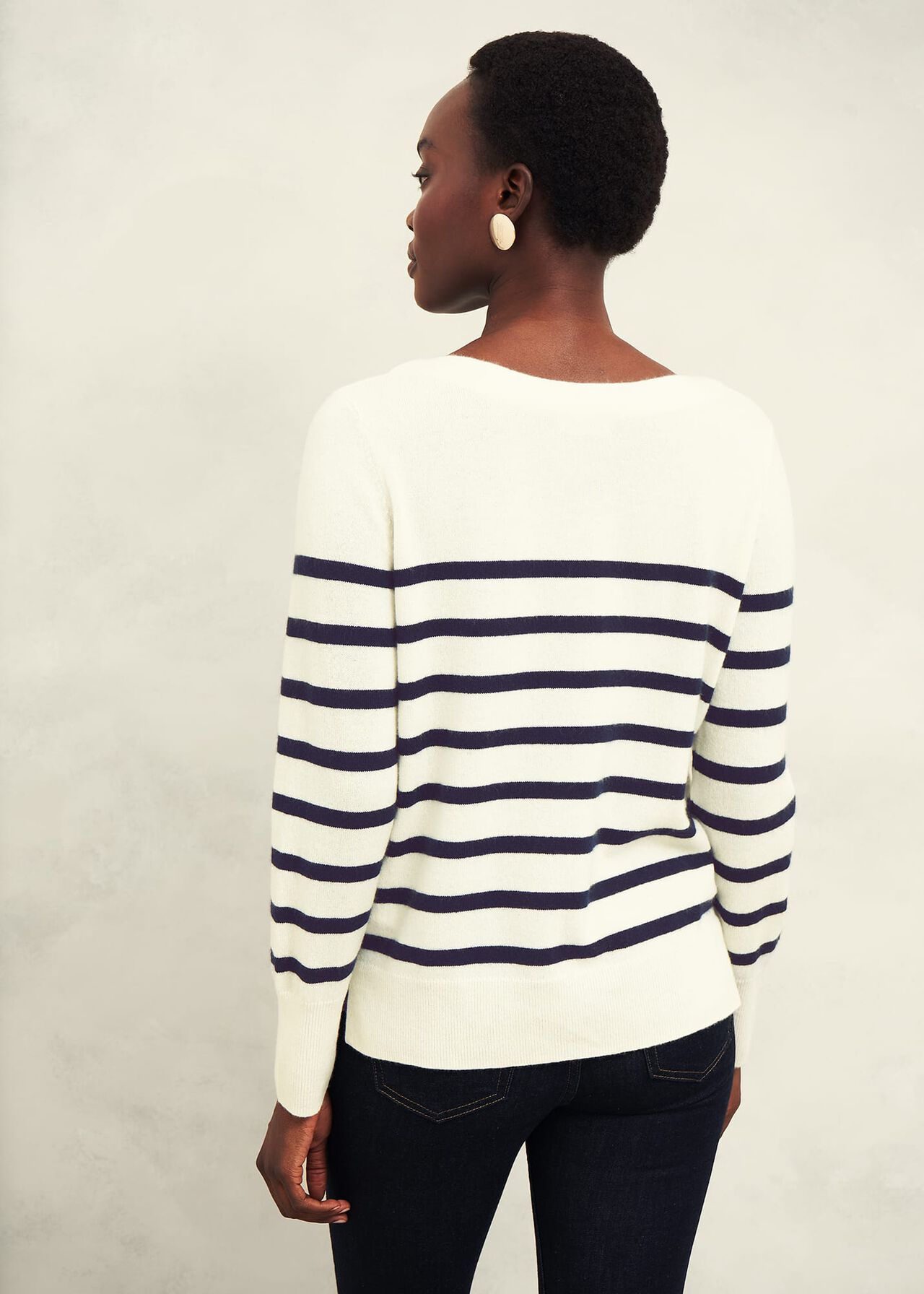 Larina Cashmere Stripe Jumper, Ivory Navy, hi-res