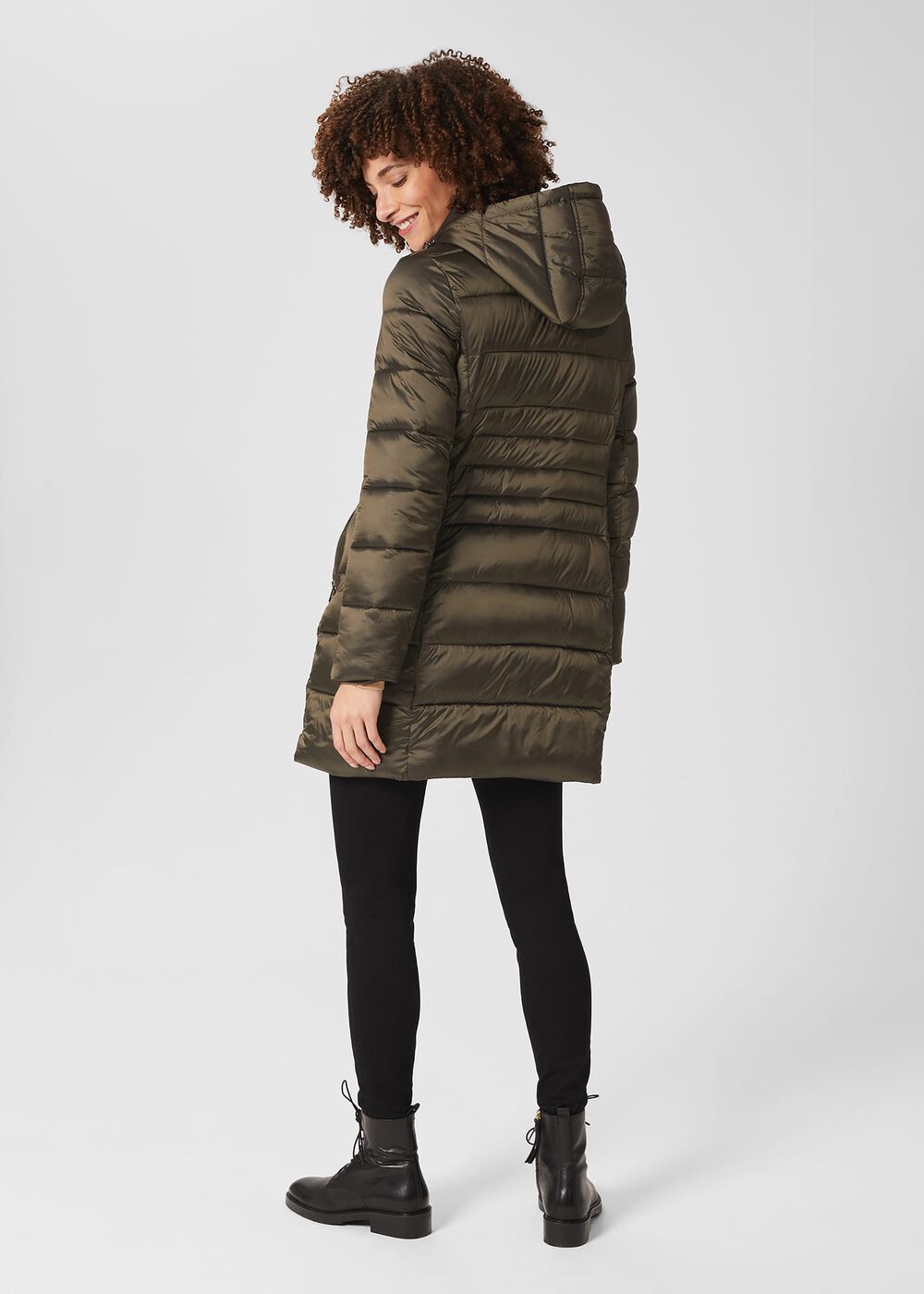 Danika Long Puffer Jacket With Hood, Dark Olive, hi-res