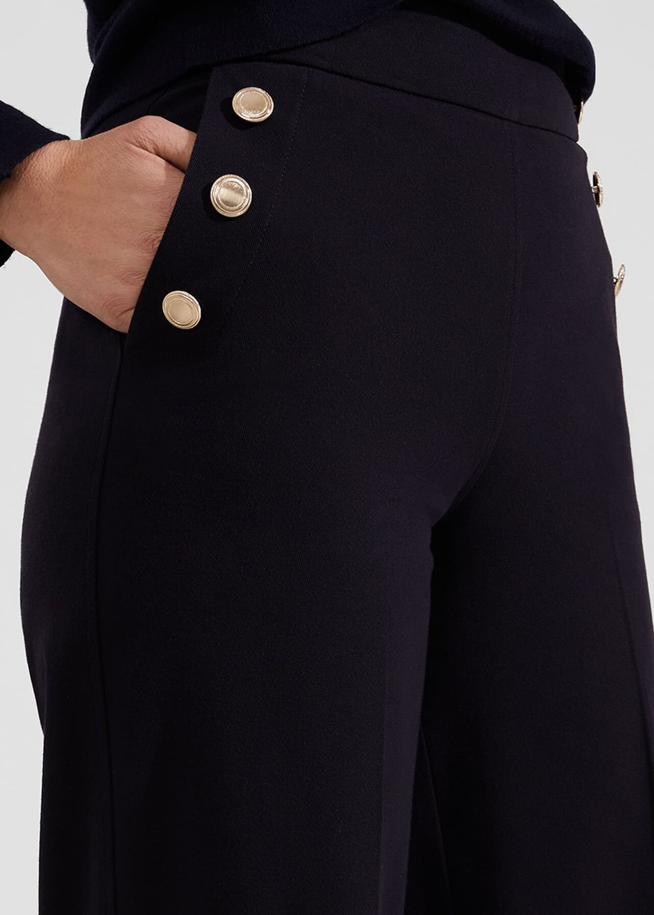 Petite Hana Wide Cotton Blend Trousers, Navy, hi-res