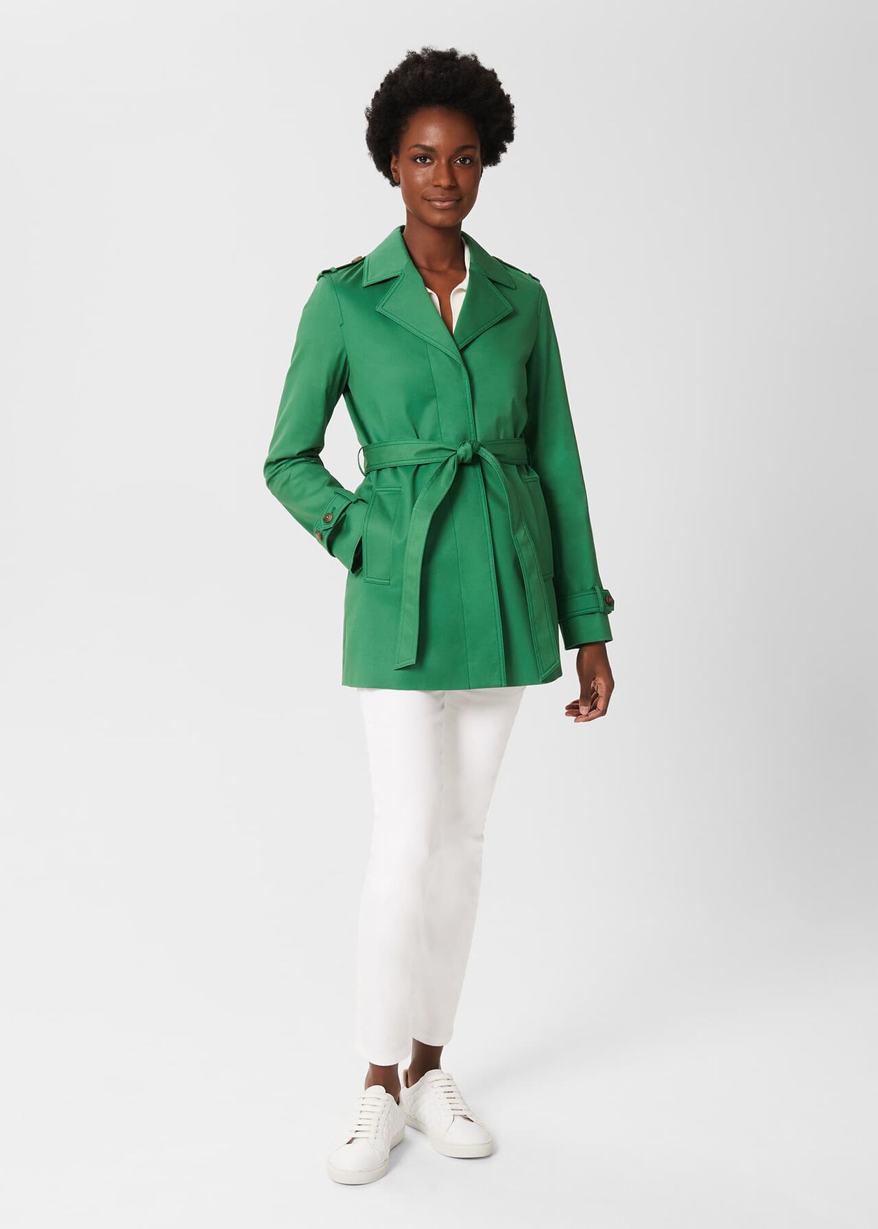 Meryl Water Resistant Short Trench Coat, Amazon Green, hi-res