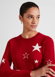 Samira Wool Cashmere Star Jumper, Red Ivory, hi-res