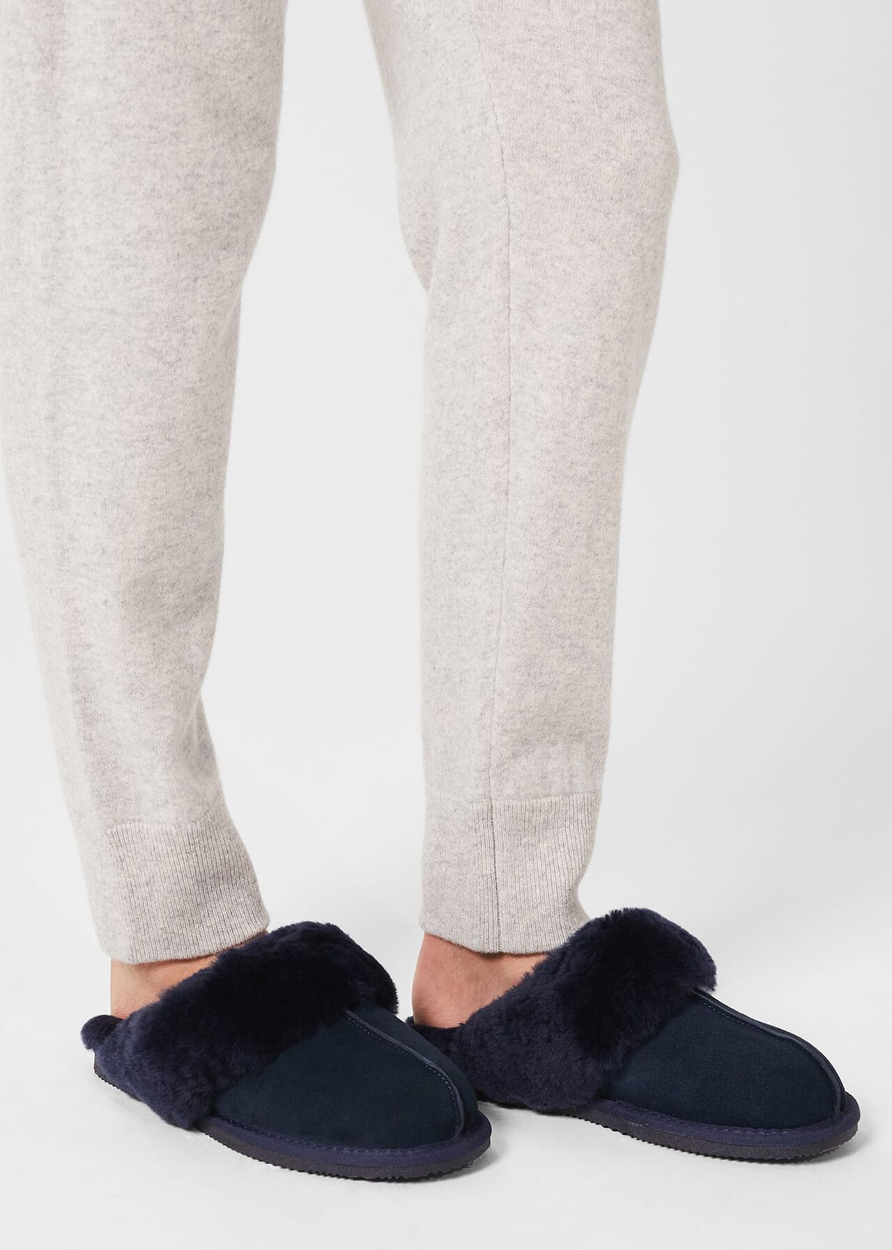 Lillian Shearling Slipper, Navy, hi-res