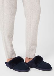 Lillian Shearling Slipper, Navy, hi-res