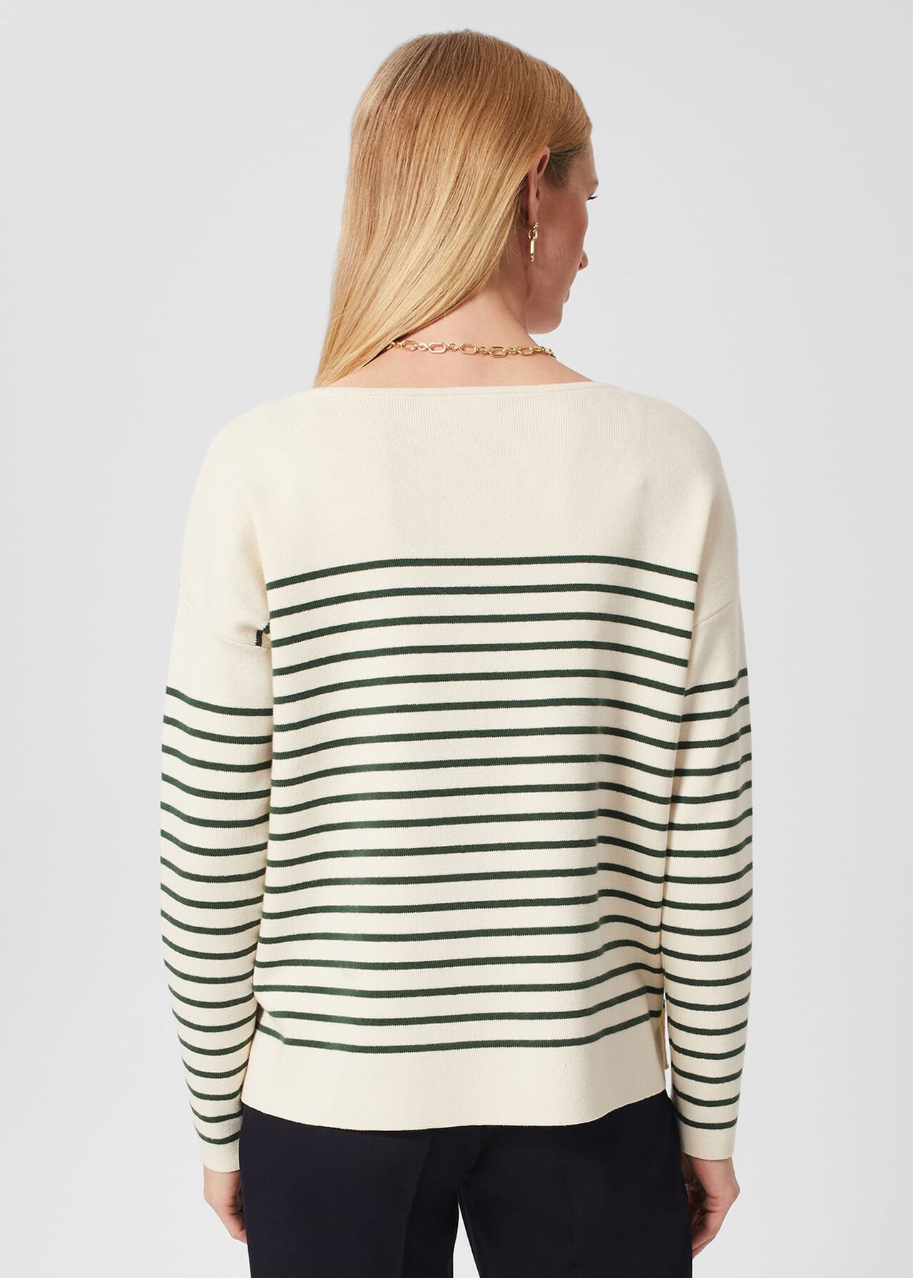 Scarlett Cotton Stripe Jumper, Cream Green, hi-res