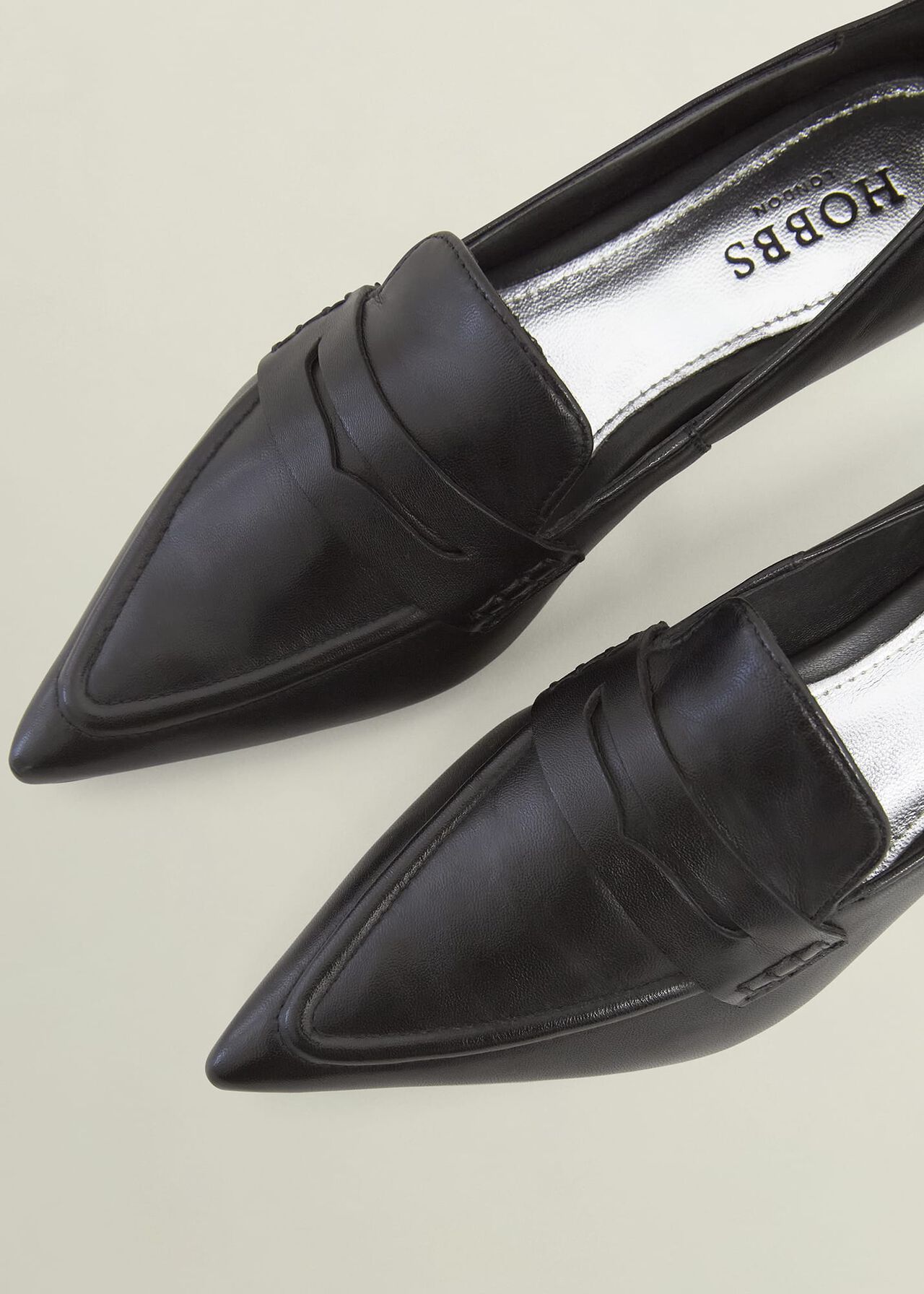 Alberta Leather Pointed Loafers, Black, hi-res