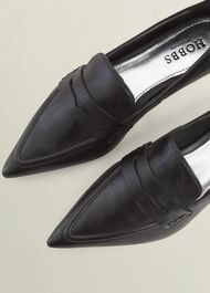 Alberta Leather Pointed Loafers, Black, hi-res