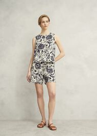 Maura Linen Top, Cream Navy, hi-res