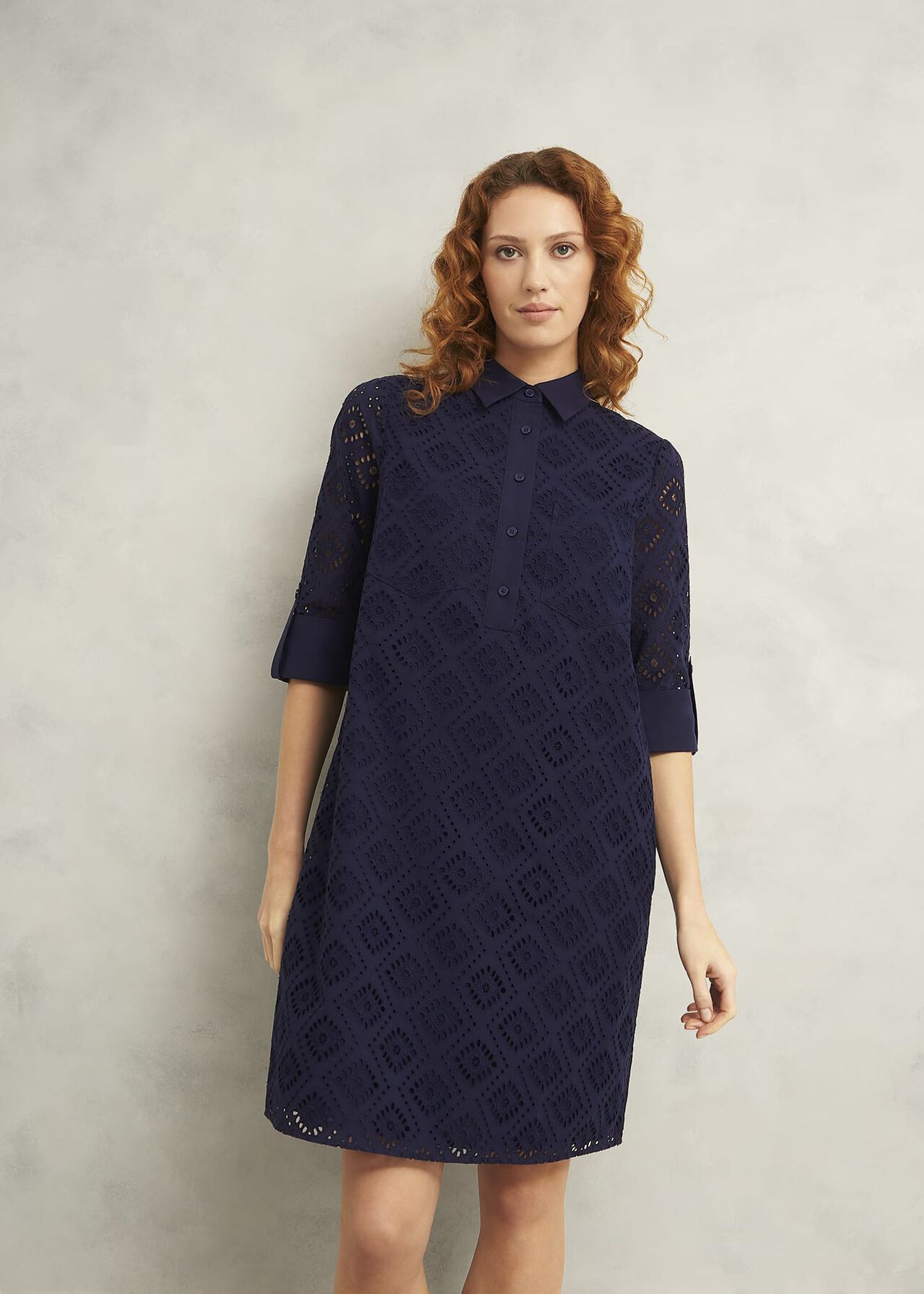 Marcia Broderie Dress, True Navy, hi-res