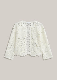 Syon Cotton Crochet Knitted Jacket, Ivory, hi-res