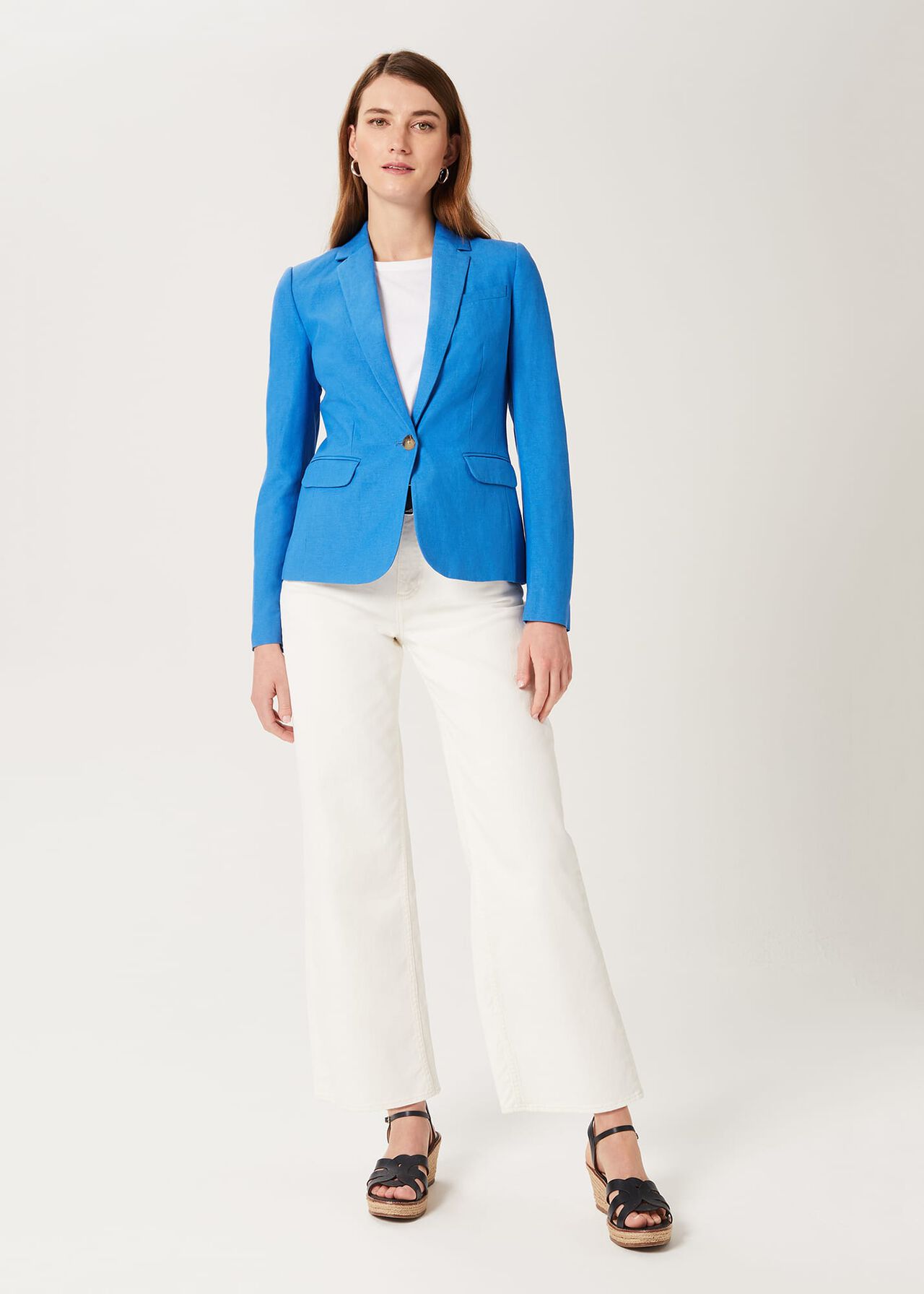 Blake Silk Linen Jacket , Azure Blue, hi-res