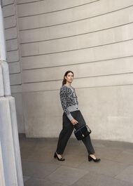 Grey Raleigh Leopard Print Crew Neck Knitted Cardigan, Grey Marl, hi-res