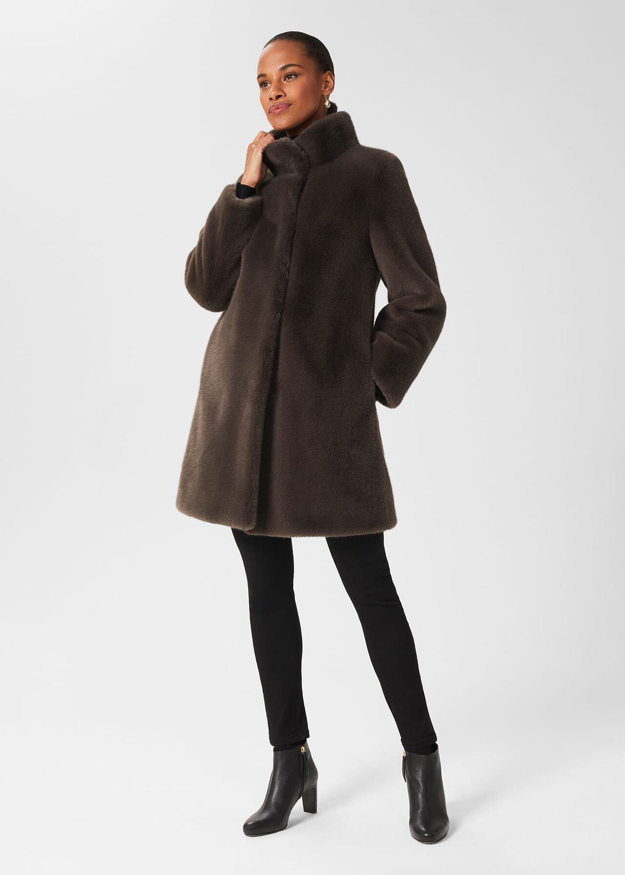 Maddox Faux Fur Coat, Charcoal Grey, hi-res