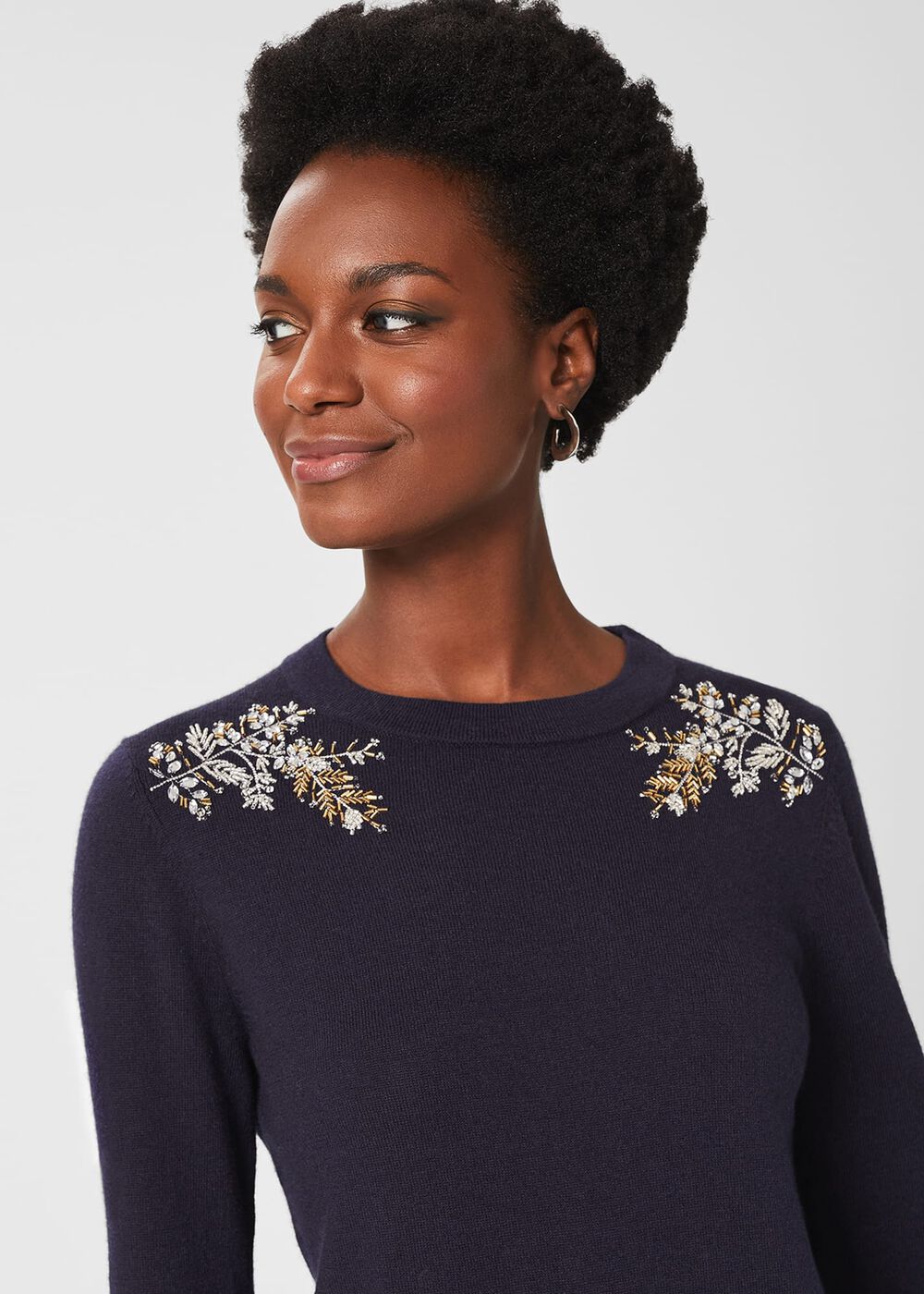Cristie Sequin Jumper with Wool, Navy Silver, hi-res