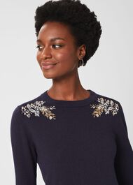 Cristie Sequin Jumper with Wool, Navy Silver, hi-res