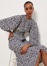 Fenton Dress, Navy Buttrcream, hi-res