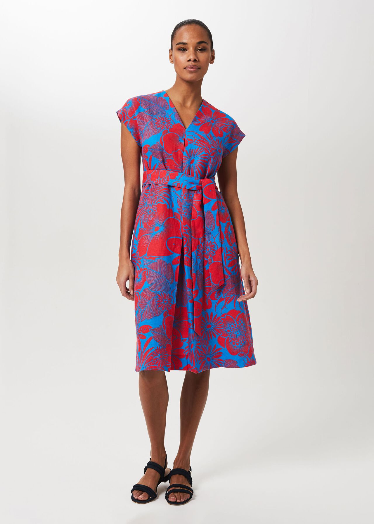 Etty Linen V-Neck Midi Dress | Hobbs UK