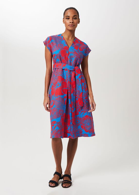 Etty Linen V-Neck Midi Dress