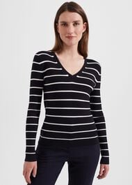 Nova Stripe Sweater, Navy Ivory, hi-res