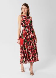 Carly Floral Midi Dress, Red Multi, hi-res