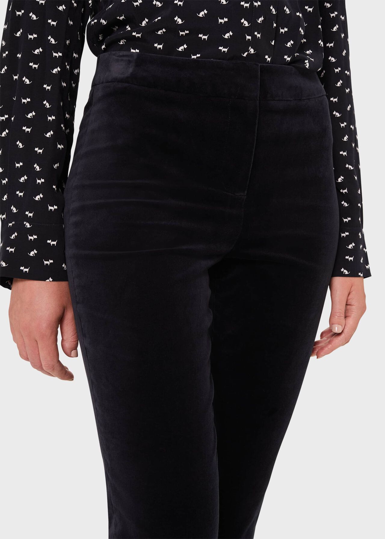 Paola Velvet Slim Trousers With Stretch, Navy, hi-res