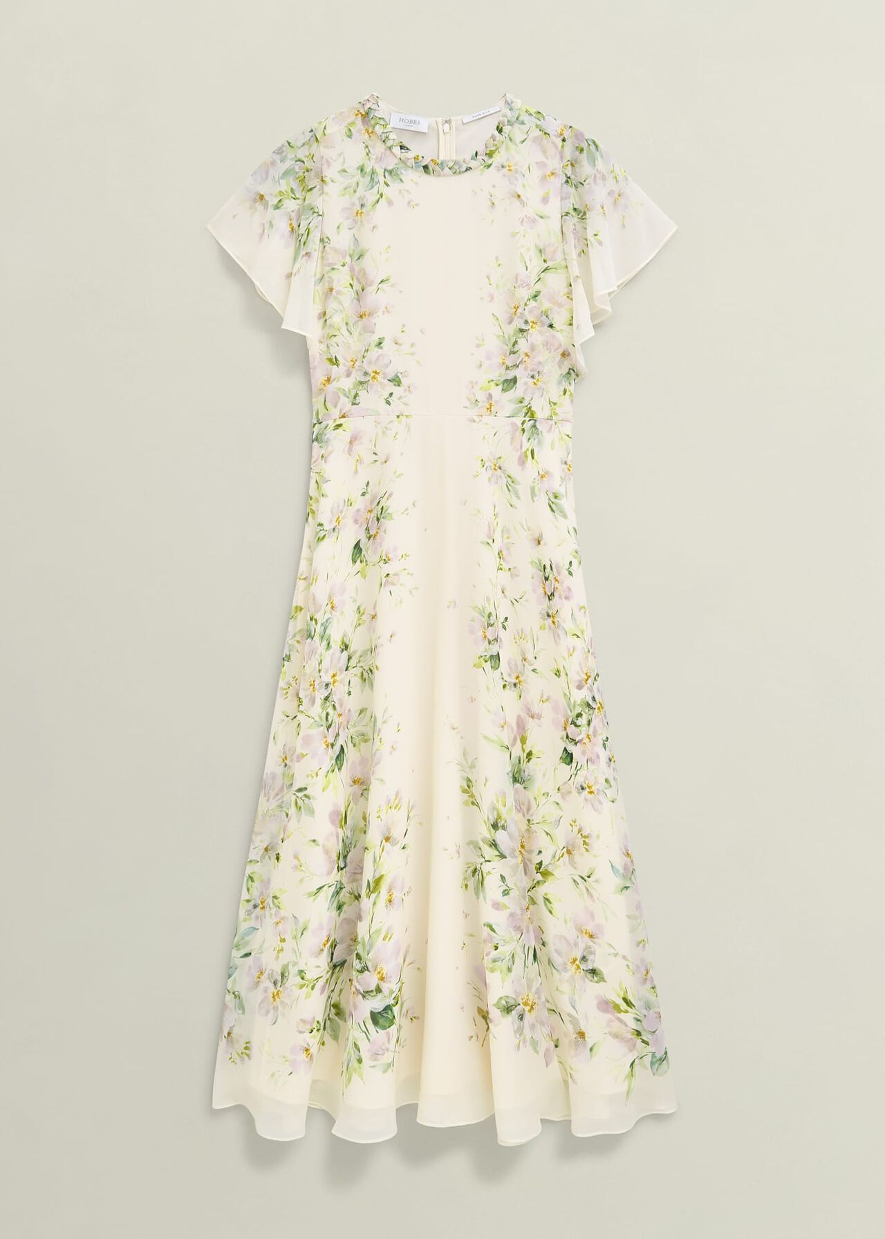 Petite Kim Plait Neck Floral Silk Dress , Cream Multi, hi-res