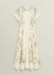 Petite Kim Plait Neck Floral Silk Dress , Cream Multi, hi-res