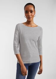 Mallory Cotton Blend Striped Top, Ivory Navy, hi-res