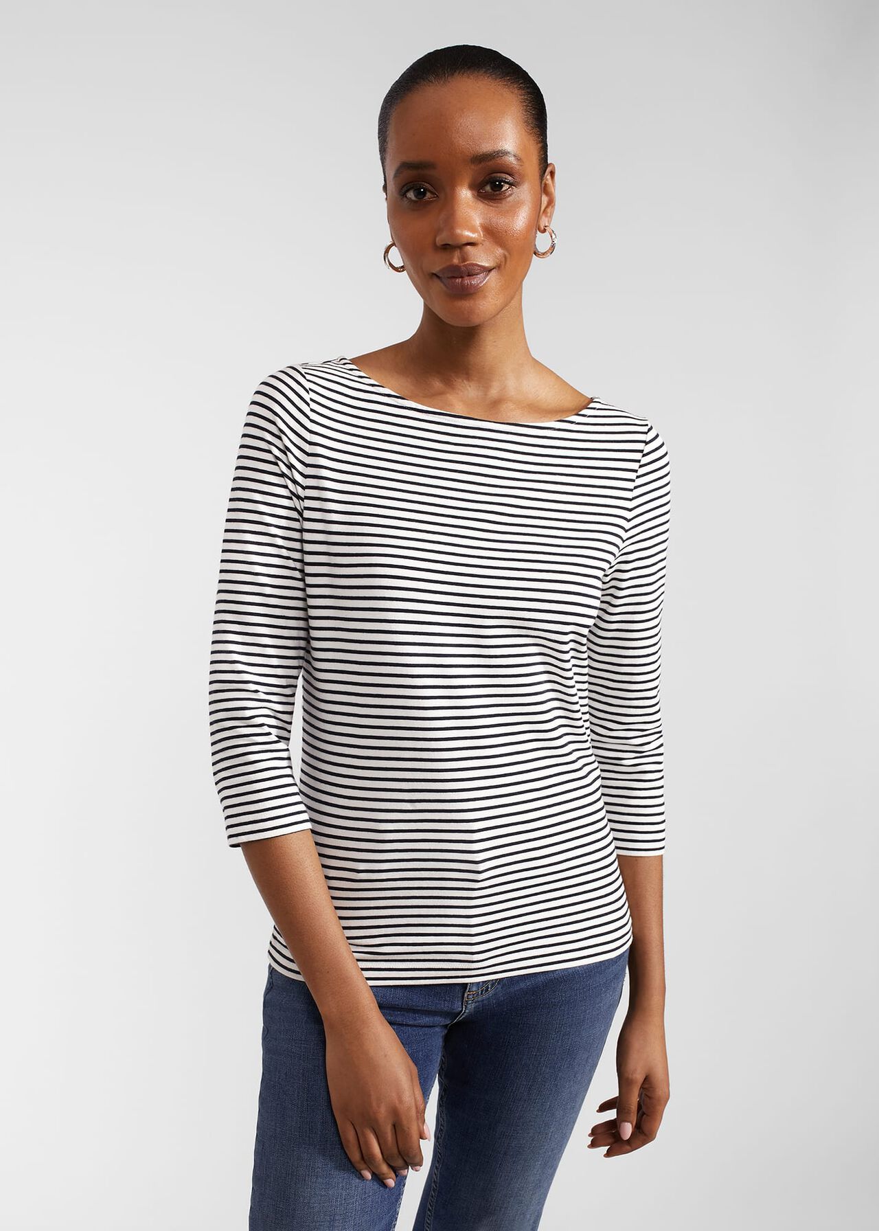 Mallory Cotton Blend Striped Top, Ivory Navy, hi-res