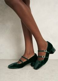 Rosaleen Velvet Heeled Mary Janes, Ponderosa Green, hi-res