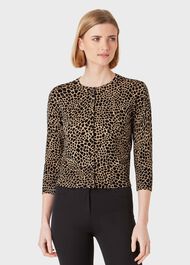 Paula Cotton Blend Printed Cardigan, Black Camel, hi-res