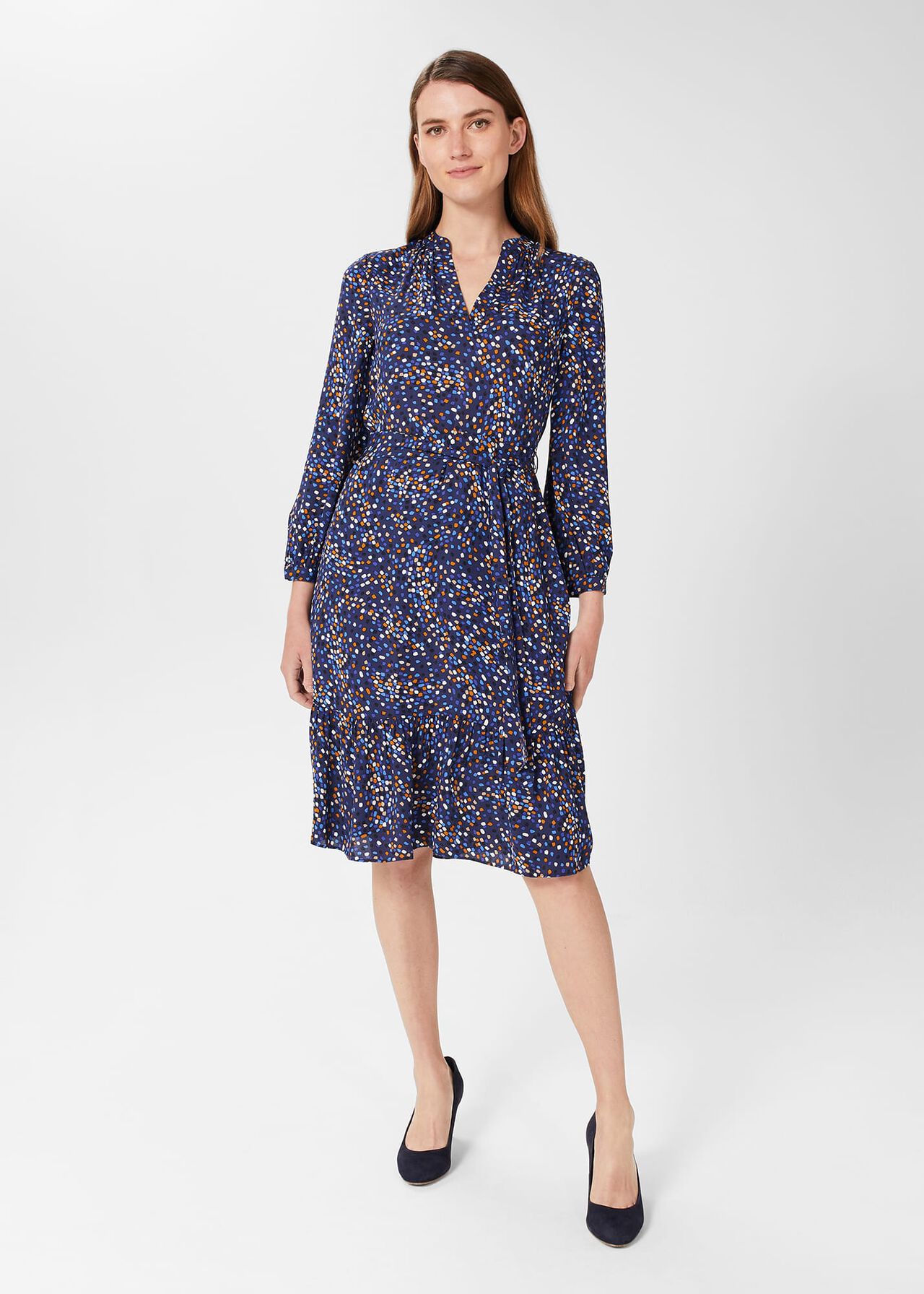 Mallory Belted Fit And Flare Dress, Blue Multi, hi-res