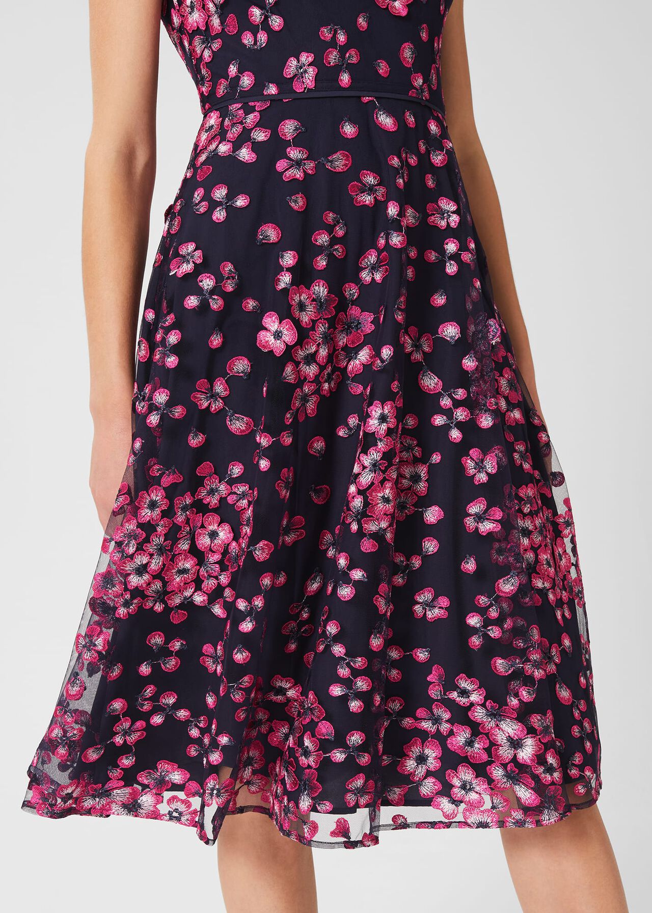 Tia Floral Embroidered Dress, Navy Pink, hi-res