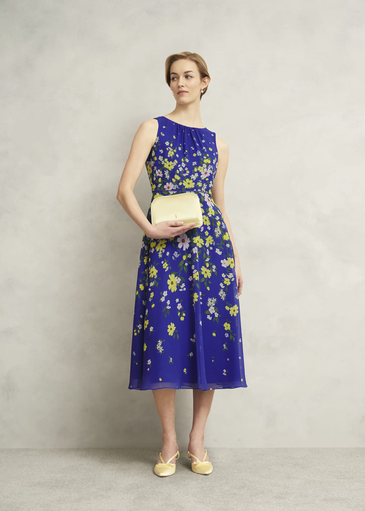 Carly Gathered Neck Dress, Blue Multi, hi-res