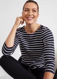 Tafara Stripe Cotton Top, Navy Ivory, hi-res