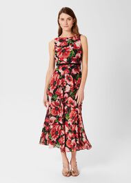 Carly Floral Midi Dress, Red Multi, hi-res