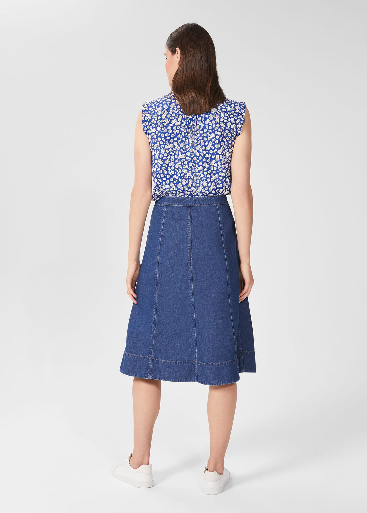 Freida Denim Midi Skirt, Blue, hi-res