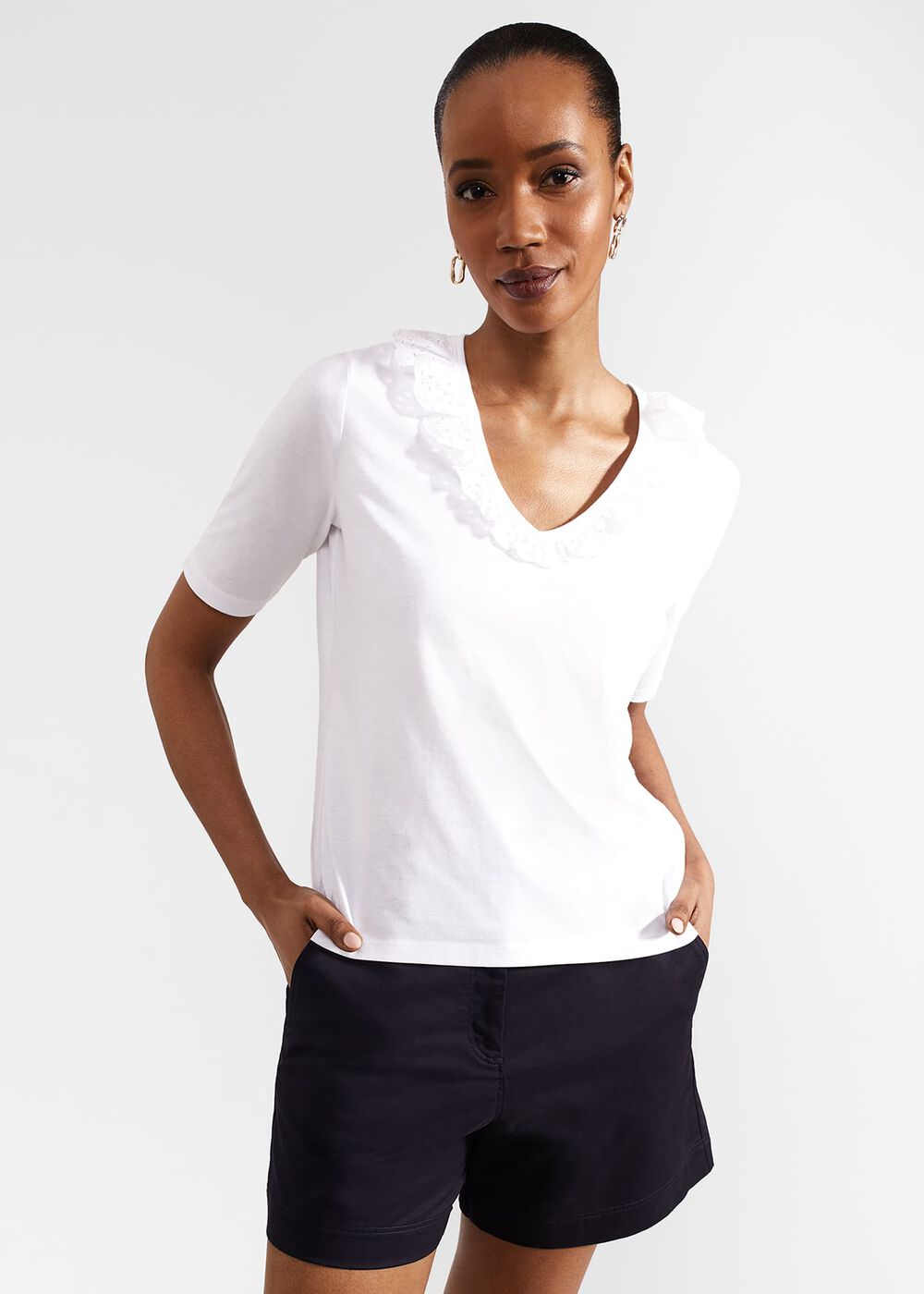 Mariella Cotton Broderie Top , Hobbs White, hi-res