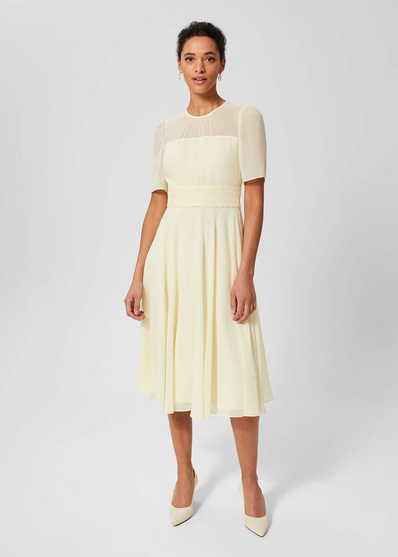 Cressida Fit And Flare Dress, Pale Yellow, hi-res