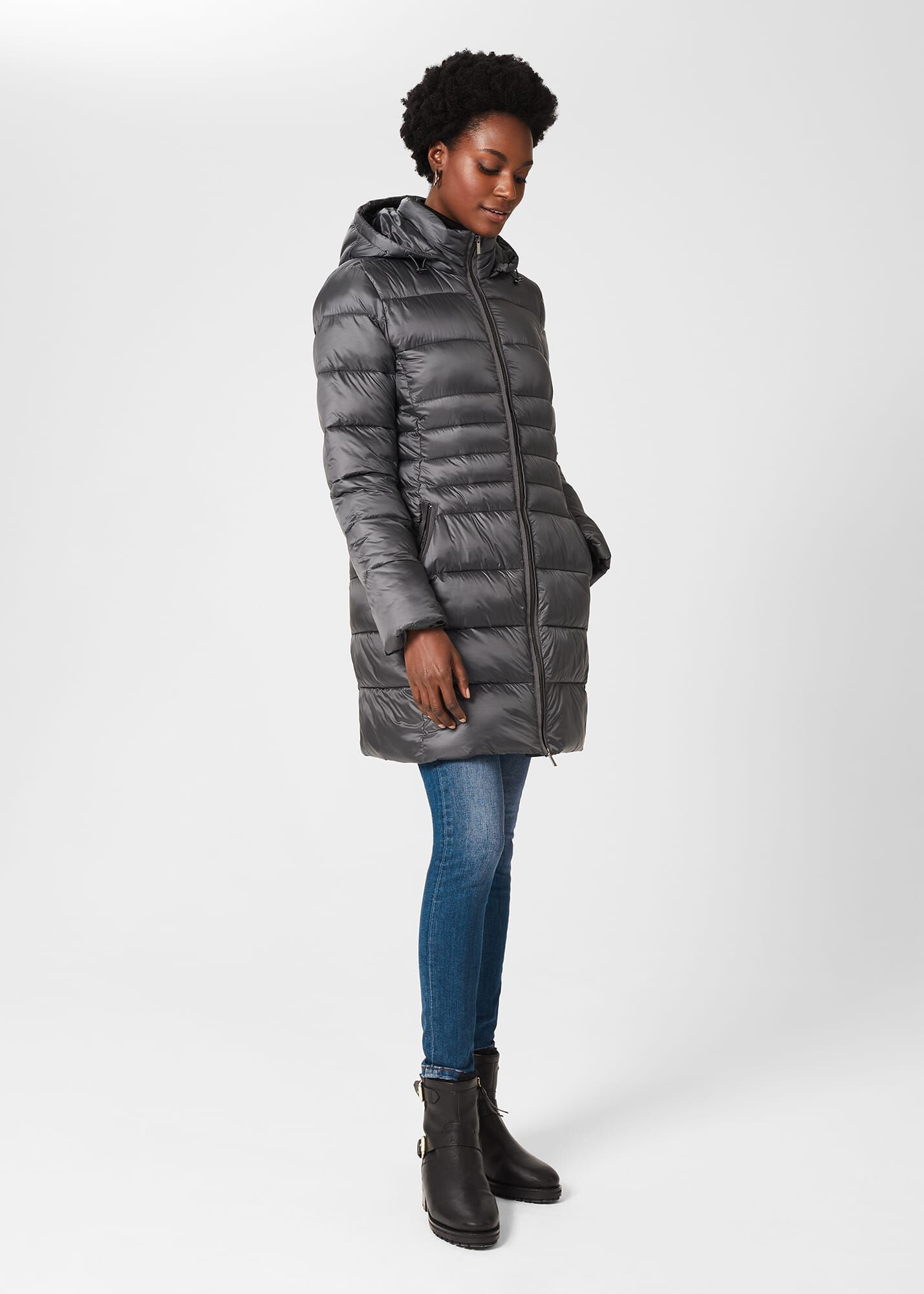 Grey long puffer jacket sale