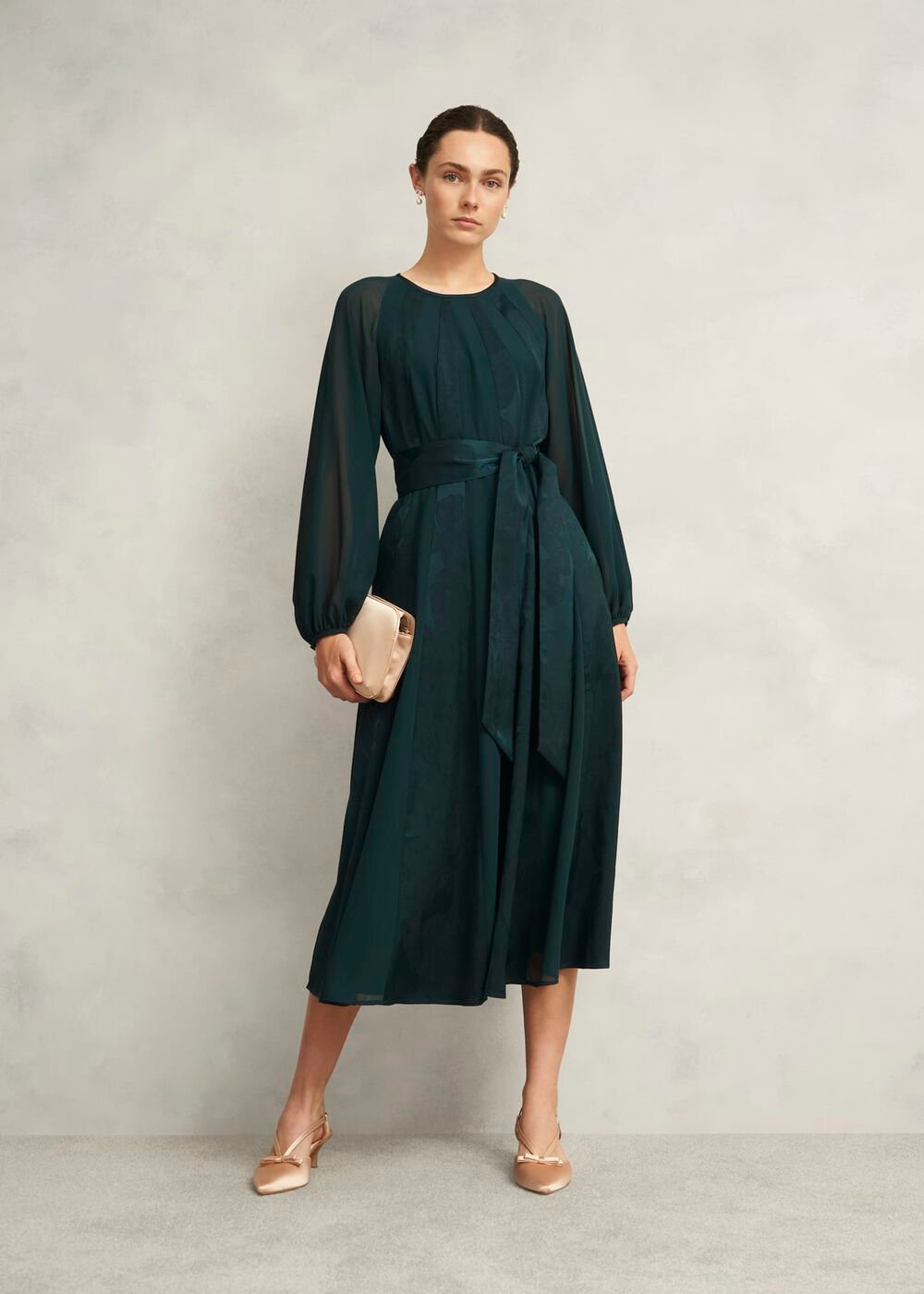 Loren Jacquard Dress, Evergreen, hi-res