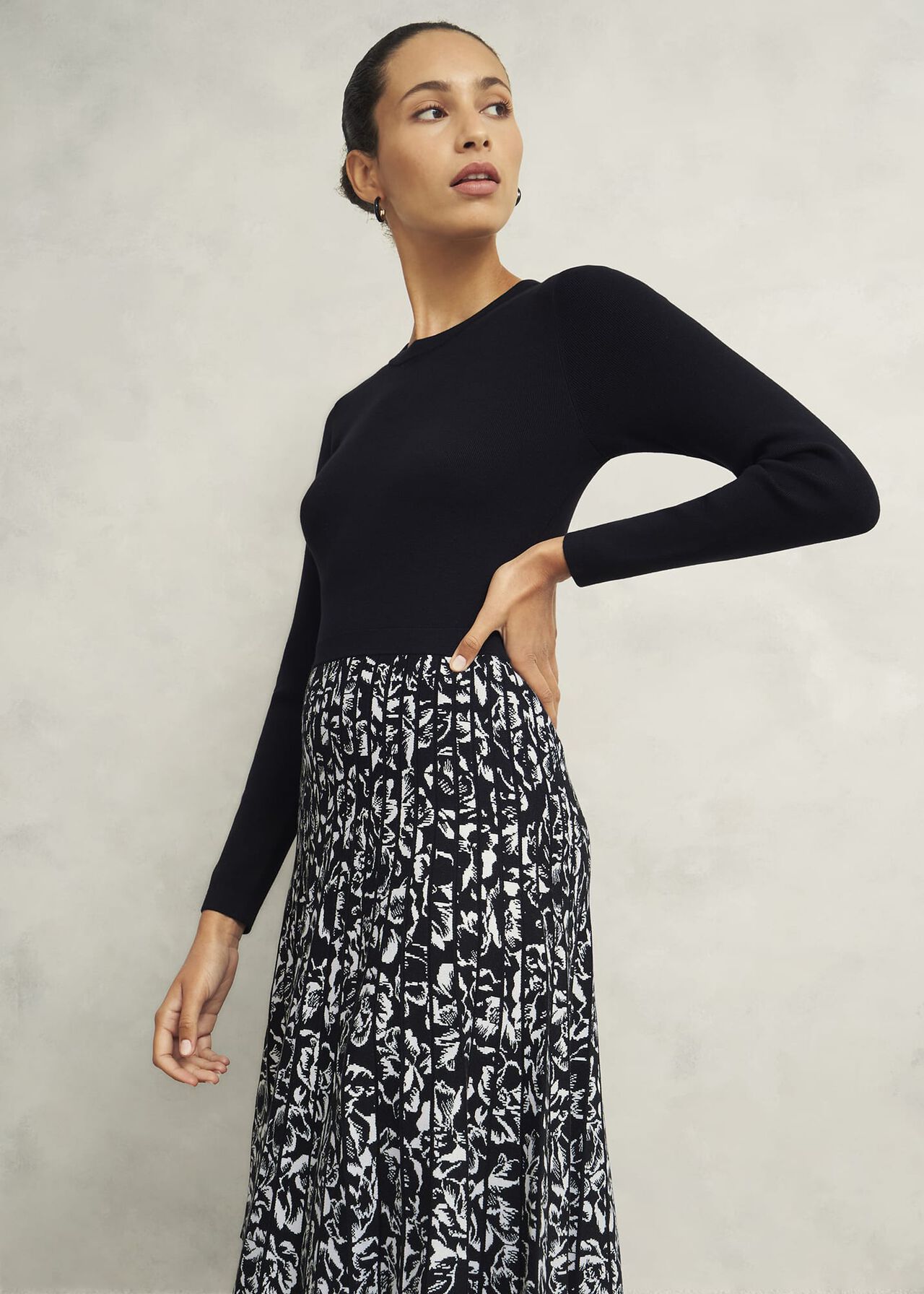 Gill Knitted Dress, Black Ivory, hi-res
