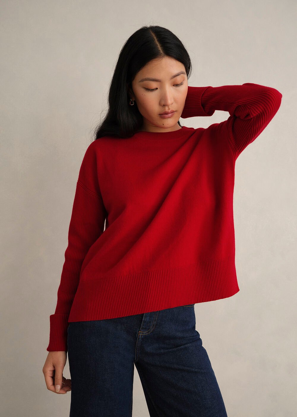 Darla Wool Blend Knitted Jumper, Pomegranate Red, hi-res