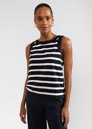 Maddy Cotton Striped Top, Navy Ivory, hi-res