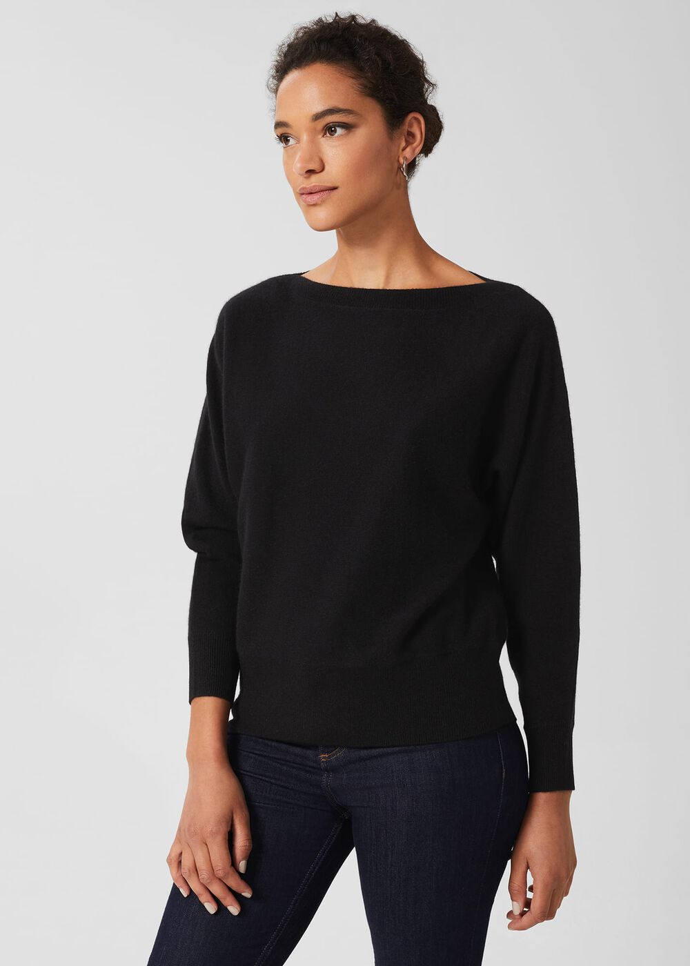 Cashmere Joanna Batwing Jumper, Black, hi-res
