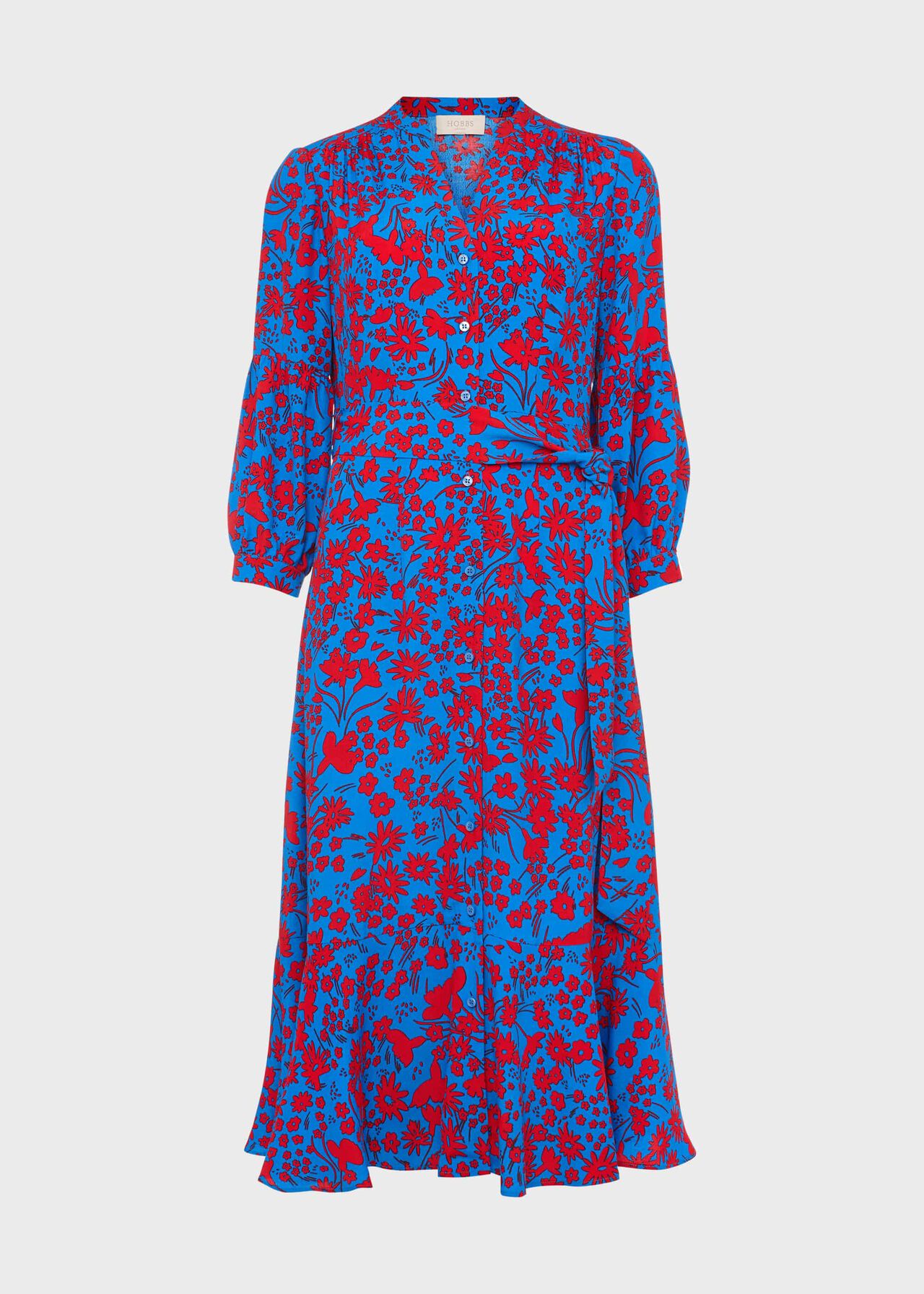Petite Carla Floral Midi Dress Red Azure Blue