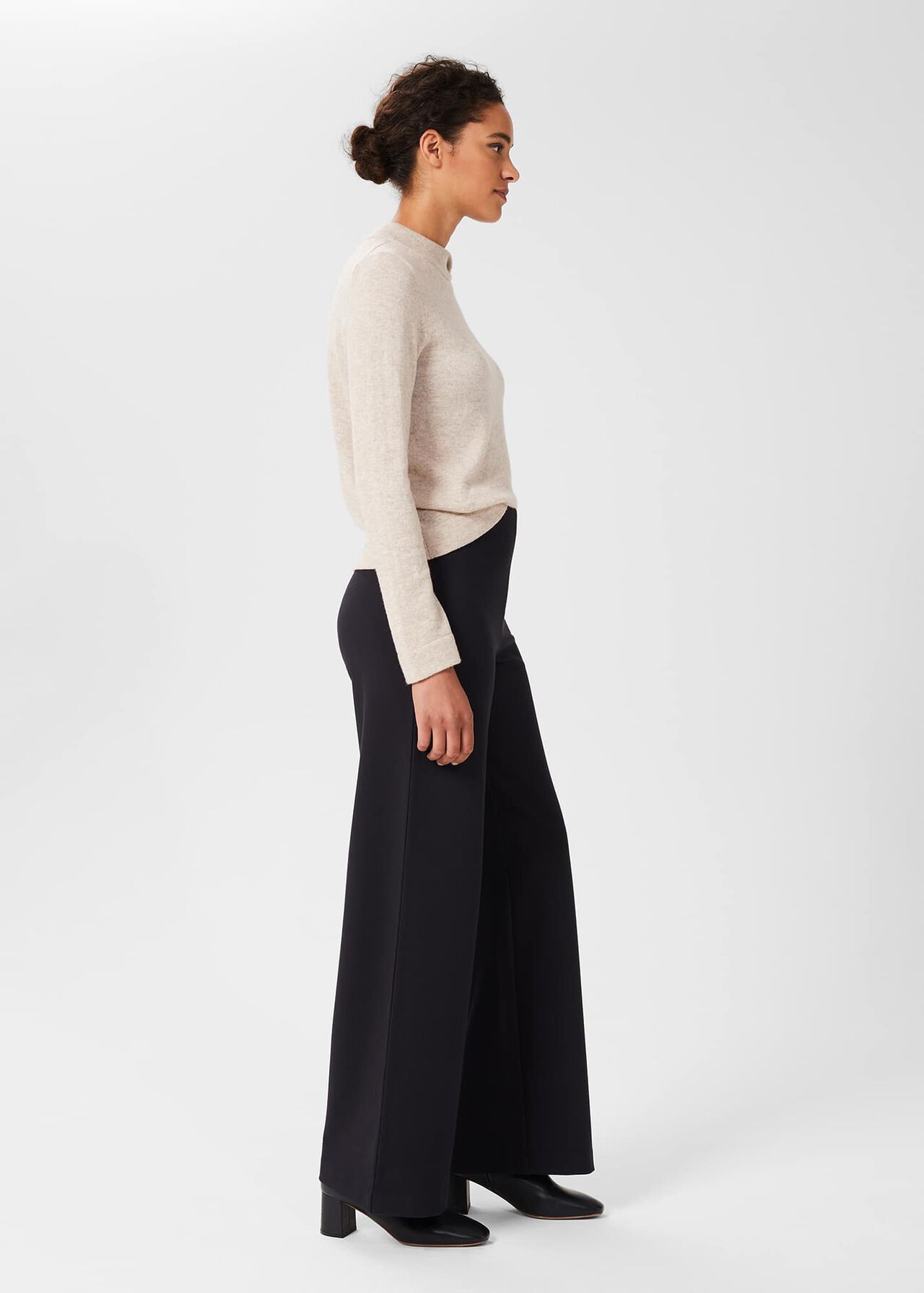 Pippa Jersey Wide Leg Trousers, Navy, hi-res
