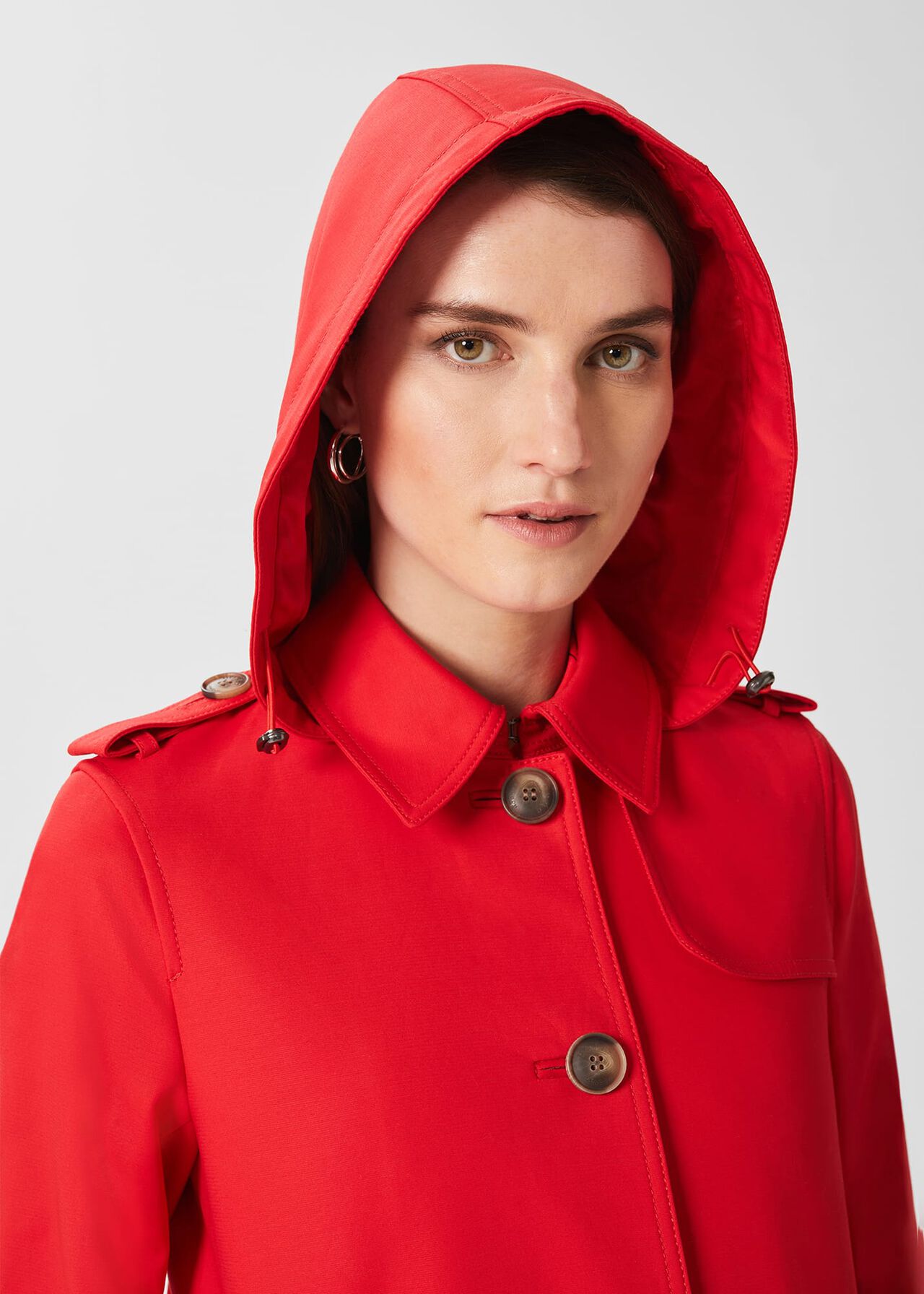 Hooded Chrissie Trench Coat, Geranium Red, hi-res