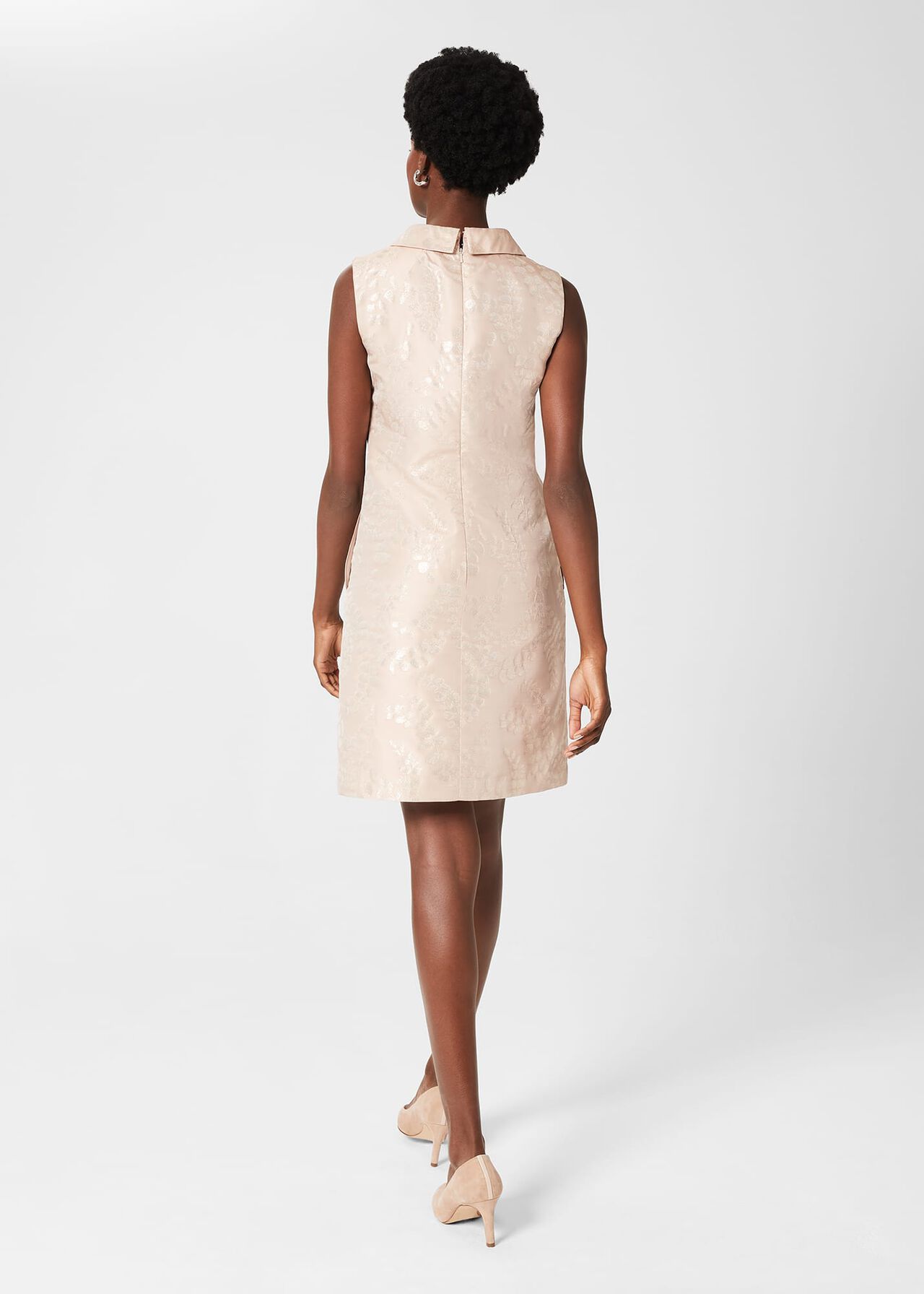 Rosalind Jaquard A Line Dress, Oyster Gold, hi-res