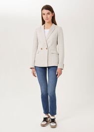 Maeve Linen Double Breasted Blazer, Neutral, hi-res