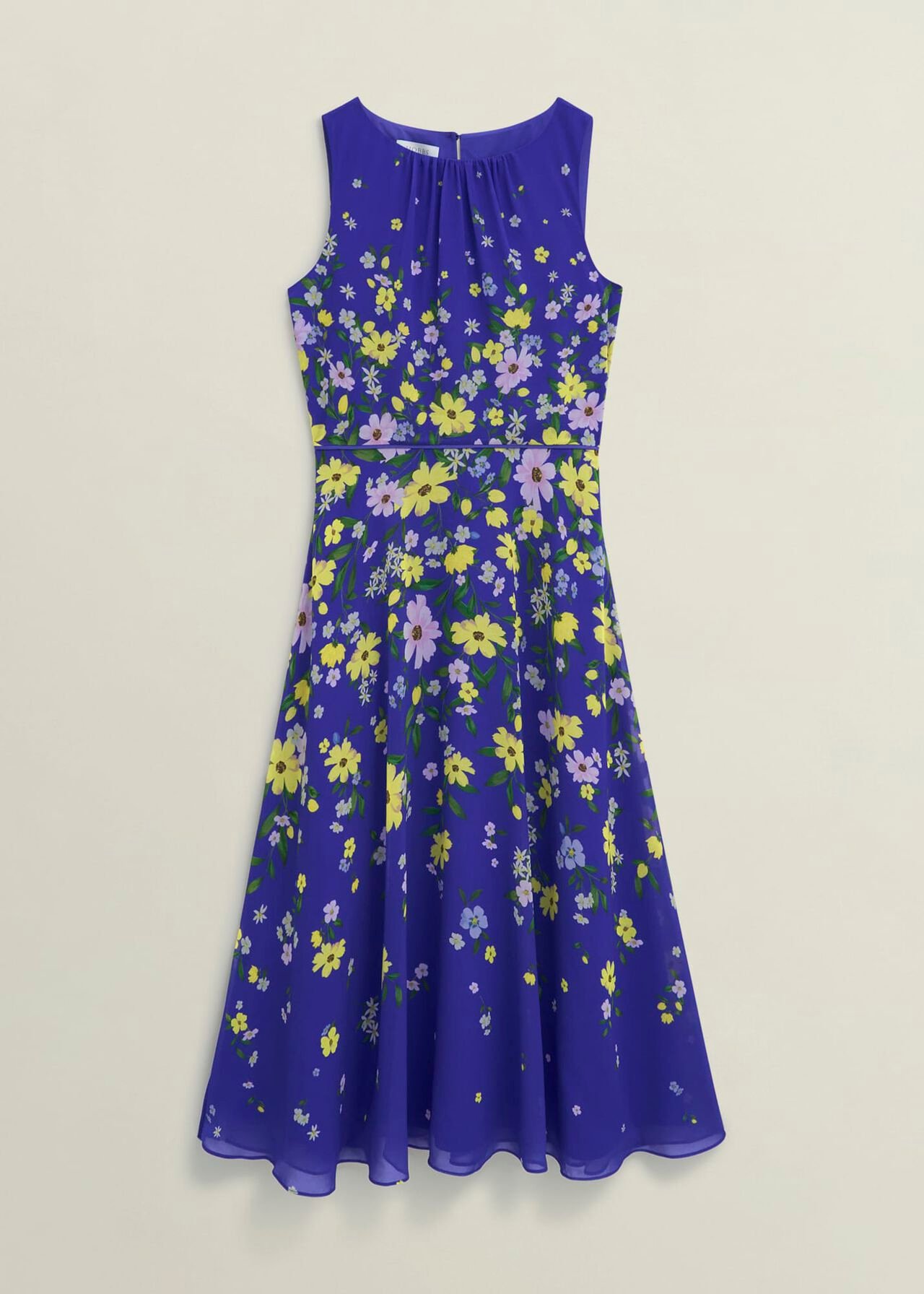 Petite Carly Gathered Neck Dress, Blue Multi, hi-res